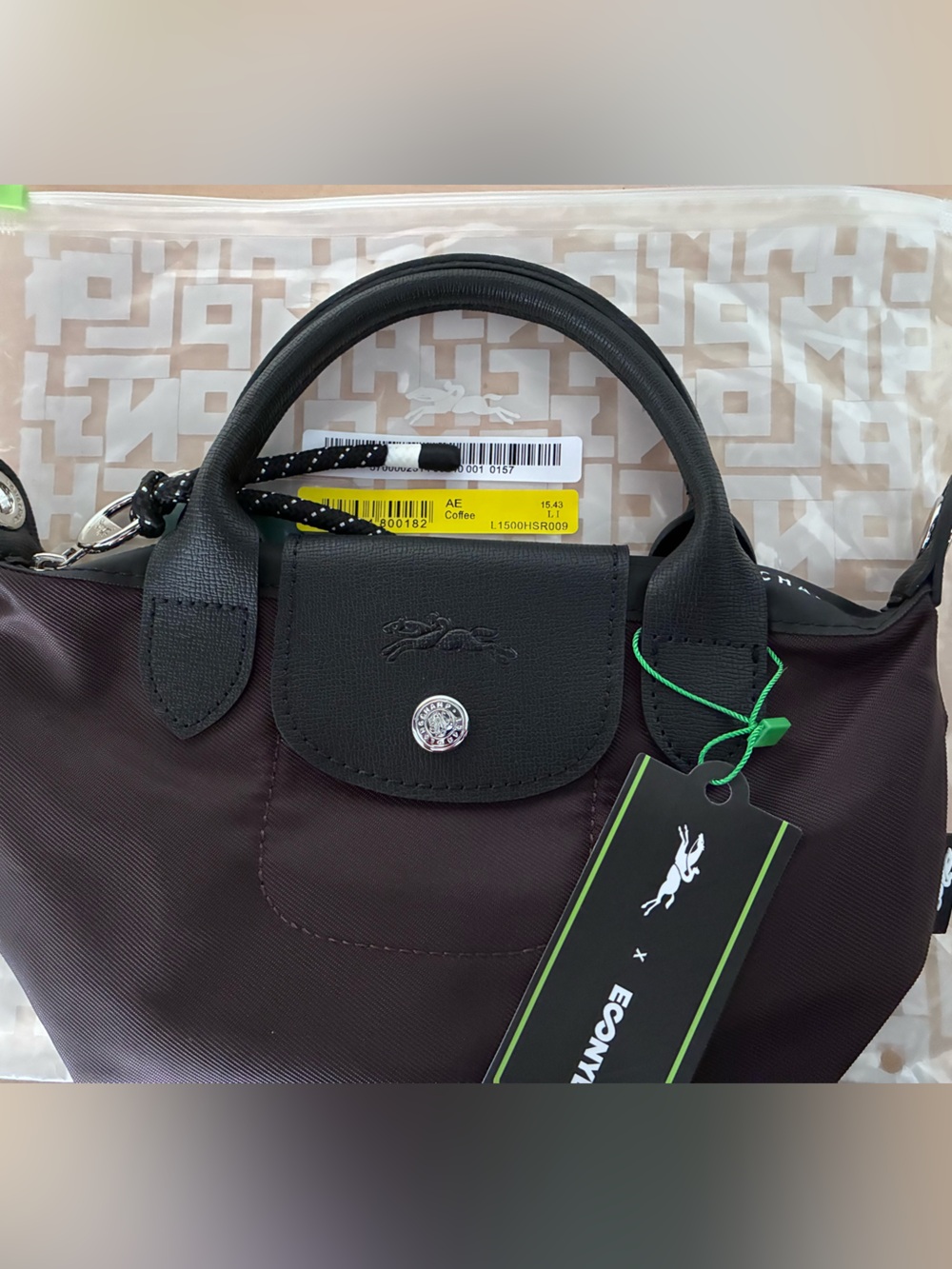Longchamp coffee Brown Nylon Small Top-Handle Crossbody econyl XS energy - Picture 2 of 5